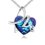 Halskette mit Herzanhänger, Aufschrift LOVE, verziert mit Swarovski-Kristallen, blau