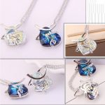 Halskette mit Herzanhänger, Aufschrift LOVE, verziert mit Swarovski-Kristallen, blau