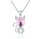 Silberne Halskette mit Katze, rosa Glas