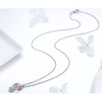 Silberne Halskette mit Katze, rosa Glas