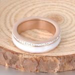 Damenring aus Edelstahl, mit Keramikeinsatz, Roségold, Größe 7