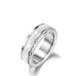 Damenring aus Edelstahl, mit Keramikeinsatz, Silber, Größe 6