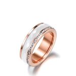 Damenring aus Edelstahl, mit Keramikeinsatz, Roségold, Größe 8