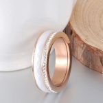 Damenring aus Edelstahl, mit Keramikeinsatz, Roségold, Größe 6