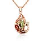 Halskette mit durchbrochenem, pfauenförmigem Anhänger, tschechischem Kristall, mehrfarbig