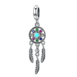    Silberner Traumfänger-Anhänger mit farbigem Zirkoniumkristall