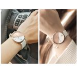 Shengke Damenarmbanduhr, zweifarbig, mit Lederarmband, beige