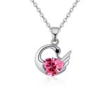 Halskette mit Schwanenanhänger, verziert mit Swarovski-Kristallen, rosa