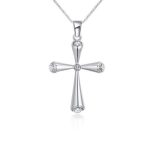 Halskette mit silbernem Kreuzanhänger, tschechischer Kristall, weiß