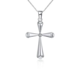   Halskette mit silbernem Kreuzanhänger, tschechischer Kristall, weiß
