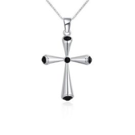   Halskette mit silbernem Kreuzanhänger, tschechischem Kristall, schwarz