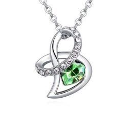   Halskette mit Herzanhänger, verziert mit Swarovski-Kristallen, Peridot