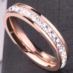 Damen-Verlobungsring, Edelstahl, Kristall, Roségold, Größe 5