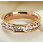 Damen-Verlobungsring, Edelstahl, Kristall, Roségold, Größe 6