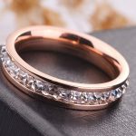 Damen-Verlobungsring, Edelstahl, Kristall, Roségold, Größe 7,