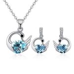 Set aus Schwan-Halskette und Ohrringen, verziert mit Swarovski-Kristallen, Aquamarin
