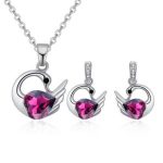 Set aus Schwan-Halskette und Ohrringen, verziert mit Swarovski-Kristall und Amethyst