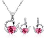 Set aus Schwanenhalskette und Ohrringen, verziert mit Swarovski-Kristallen, rosa