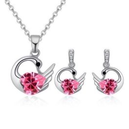   Set aus Schwanenhalskette und Ohrringen, verziert mit Swarovski-Kristallen, rosa