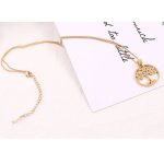 Halskette mit Lebensbaum-Anhänger, farbige Kristalle, Champagnergold