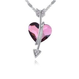   Halskette mit Pfeil-Herz-Anhänger, verziert mit Swarovski-Kristallen, rosa