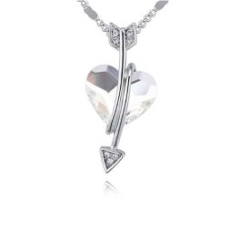   Halskette mit Pfeil-Herz-Anhänger, verziert mit Swarovski-Kristallen, weiß