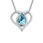 Halskette mit Herzanhänger, verziert mit Swarovski-Kristallen, Aquamarin