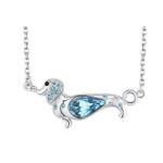 Halskette mit Hundeanhänger, verziert mit Swarovski-Kristallen, Aquamarin