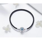 Damenarmband, Silber/Kunstleder-Kombination, 19 cm