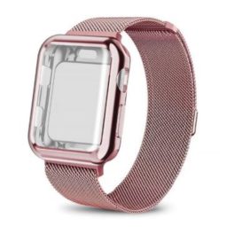 Apple-Watch-Armband mit Gehäuse, Edelstahl, 42 mm, rosa