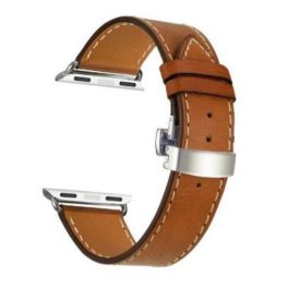 Apple Watch Armband, Leder, 42-44 mm, braun-silber