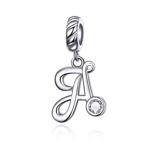Ezüst charm, A betű cirkónium kristállyal