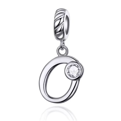 Ezüst charm, O betű cirkónium kristállyal