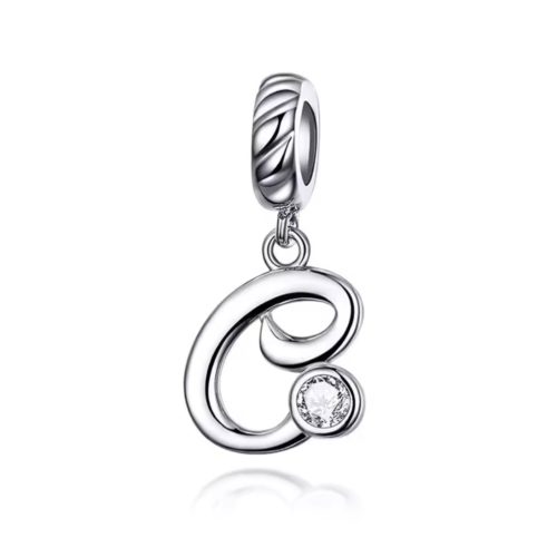 Ezüst charm, C betű cirkónium kristállyal