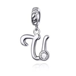 Ezüst charm, U betű cirkónium kristállyal