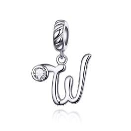 Ezüst charm, W betű cirkónium kristállyal