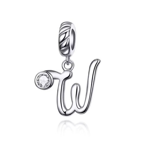Ezüst charm, W betű cirkónium kristállyal
