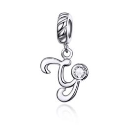 Ezüst charm, Y betű cirkónium kristállyal