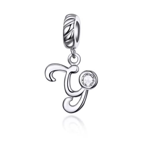 Ezüst charm, Y betű cirkónium kristállyal