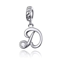 Ezüst charm, D betű cirkónium kristállyal