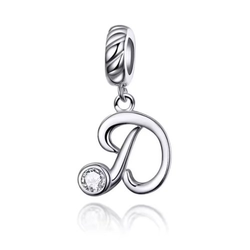 Ezüst charm, D betű cirkónium kristállyal