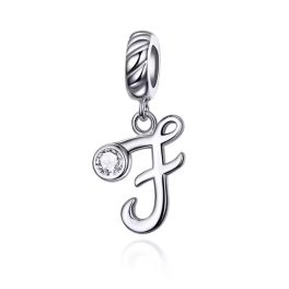 Ezüst charm, F betű cirkónium kristállyal