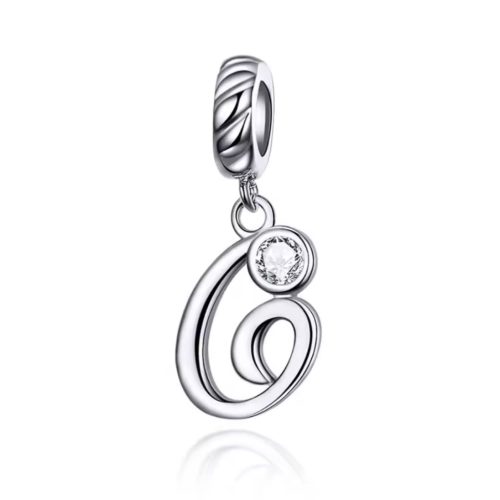 Ezüst charm, G betű cirkónium kristállyal