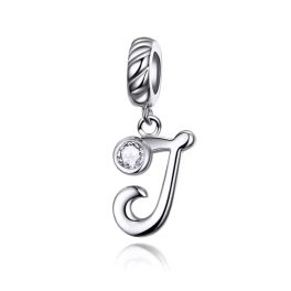 Ezüst charm, J betű cirkónium kristállyal