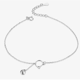 Silbernes Fußkettchen mit Katzenkopf, Platinbeschichtung