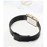 Damenarmbanduhr mit rechteckigem Metallarmband, schwarz