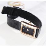 Damenarmbanduhr mit rechteckigem Metallarmband, schwarz