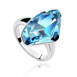    Rautenförmiger Ring, Aquamarin, verziert mit Swarovski-Kristall, 6,5