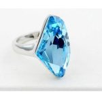  Rautenförmiger Ring, Aquamarin, verziert mit Swarovski-Kristall, 6,5