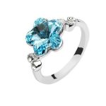  Blumenförmiger Ring, Aquamarin, verziert mit Swarovski-Kristallen, 5,5